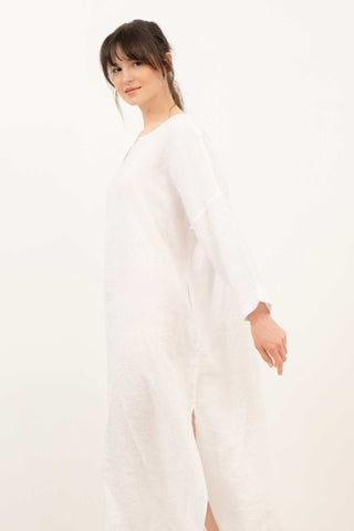 Natural Long Sleeve Linen Dress - Dress