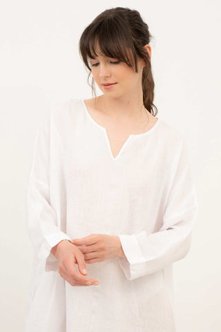 Natural Long Sleeve Linen Dress - Dress