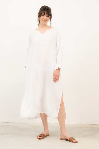 Natural Long Sleeve Linen Dress - White / Standard - Dress