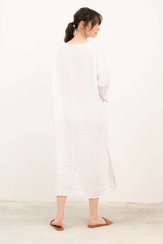 Natural Long Sleeve Linen Dress - Dress