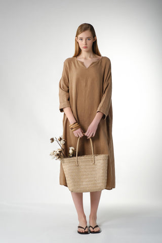 Natural Long Sleeve Linen Dress