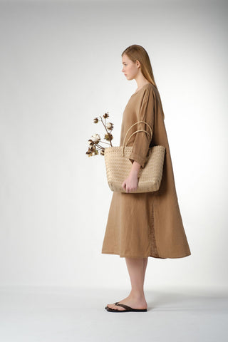 Natural Long Sleeve Linen Dress - Dress