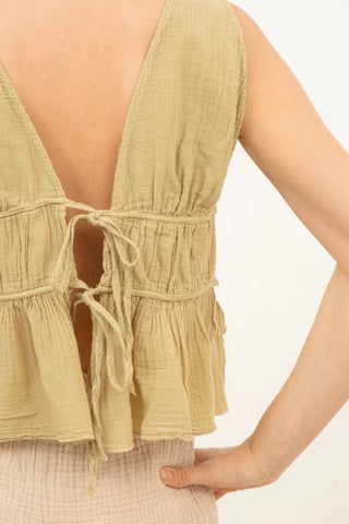 Ruffled Crop with Tie Back