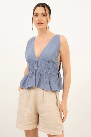 Ruffled Crop with Tie Back