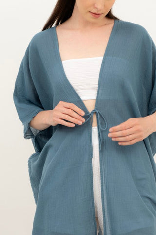 Open Front Crinkle Short Kimono - Kimono