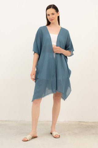 Open Front Crinkle Short Kimono - Kimono