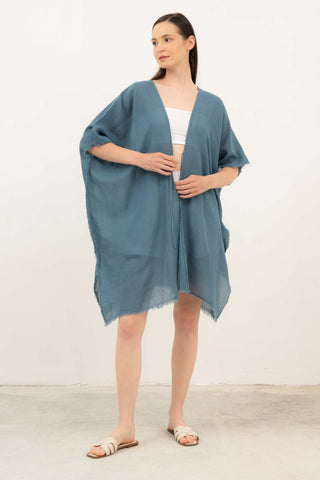 Open Front Crinkle Short Kimono - Petrol / Standard - Kimono