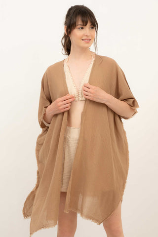 Open Front Crinkle Short Kimono - Kimono
