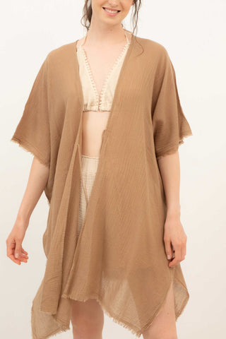 Open Front Crinkle Short Kimono - Kimono