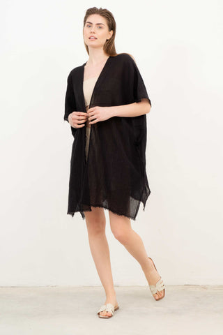 Open Front Crinkle Short Kimono - Black / Standard - Kimono