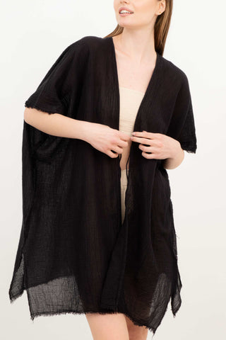 Open Front Crinkle Short Kimono - Kimono
