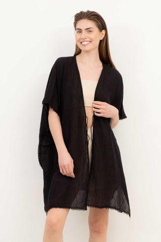 Open Front Crinkle Short Kimono - Kimono