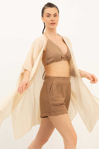 Open Front Crinkle Short Kimono - Kimono