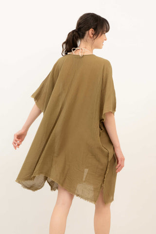 Open Front Crinkle Short Kimono - Kimono