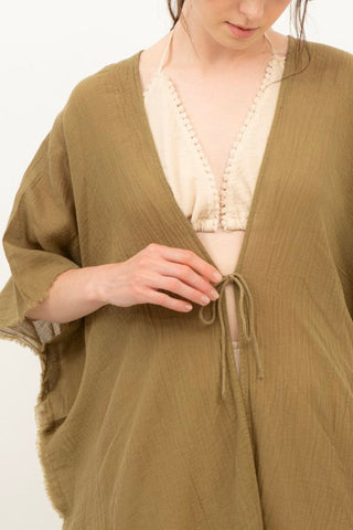 Open Front Crinkle Short Kimono - Kimono