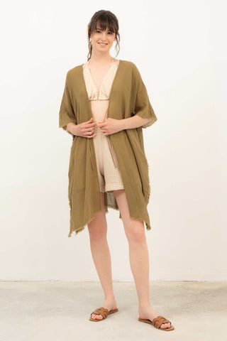 Open Front Crinkle Short Kimono - Kimono