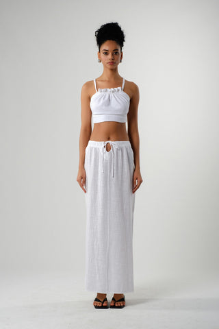 Long Skirt with Slits at Waist and Hem - White / Standard - Skirt