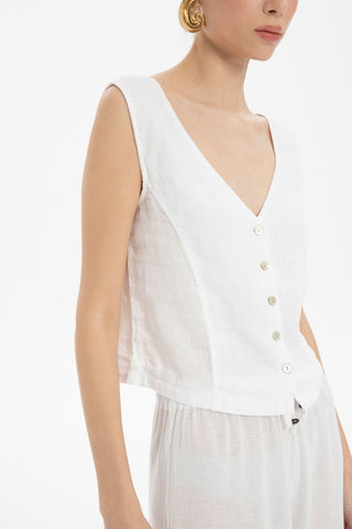 Raw Linen Buttoned Waistcoat - Vest