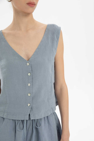 Raw Linen Buttoned Waistcoat - Vest