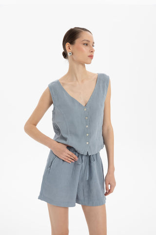 Raw Linen Buttoned Waistcoat - Vest