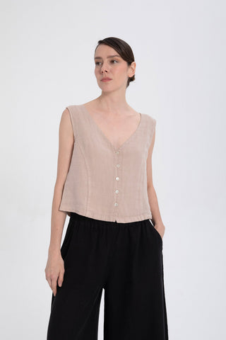 Raw Linen Buttoned Waistcoat - Flax / S/M - Vest