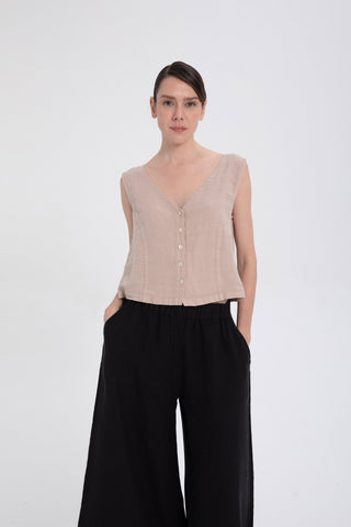 Raw Linen Buttoned Waistcoat - Vest