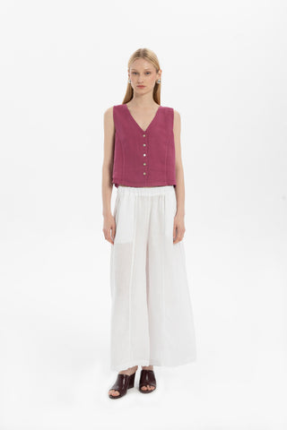 Raw Linen Buttoned Waistcoat - Vest