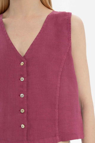 Raw Linen Buttoned Waistcoat - Vest