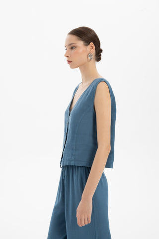 Raw Linen Buttoned Waistcoat - Vest