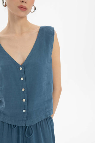 Raw Linen Buttoned Waistcoat - Vest