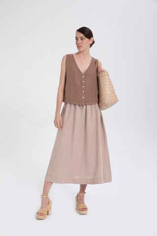 Raw Linen Buttoned Waistcoat - Brown / S/M - Vest