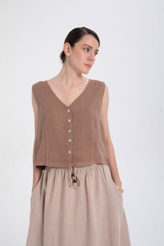 Raw Linen Buttoned Waistcoat - Vest