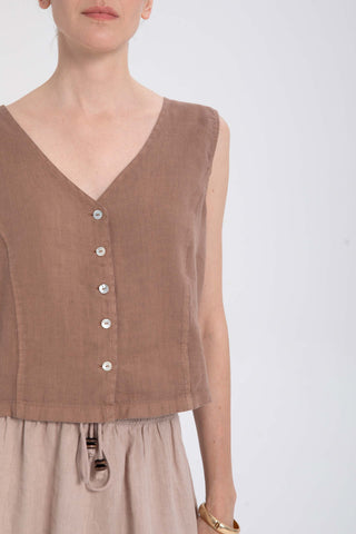 Raw Linen Buttoned Waistcoat - Vest