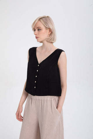 Raw Linen Buttoned Waistcoat - Vest
