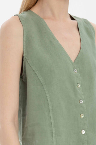 Raw Linen Buttoned Waistcoat - Vest