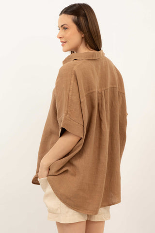 Pure Linen Short Sleeve Oversize Shirt - Shirt