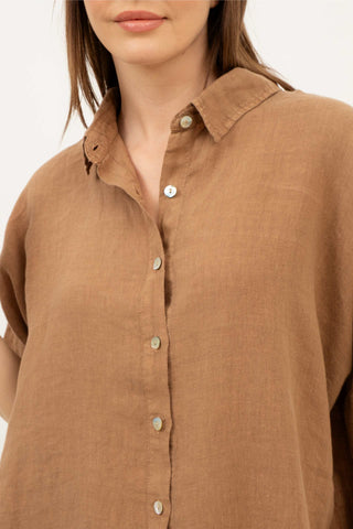 Pure Linen Short Sleeve Oversize Shirt - Shirt