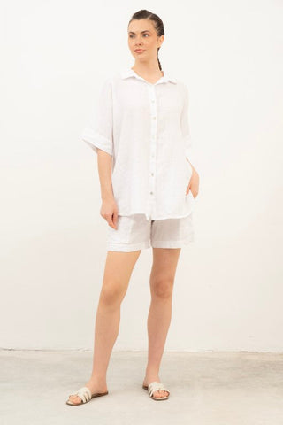 Pure Linen Short Sleeve Oversize Shirt - Shirt