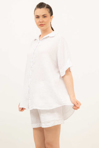 Pure Linen Short Sleeve Oversize Shirt - White / Standard - Shirt