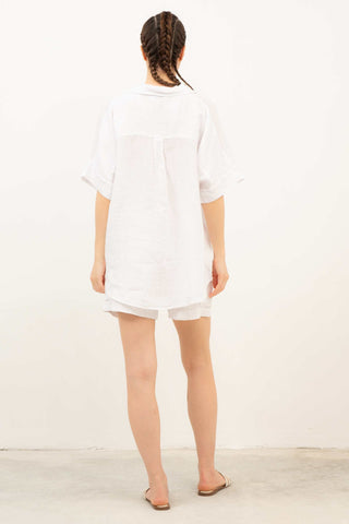 Pure Linen Short Sleeve Oversize Shirt White