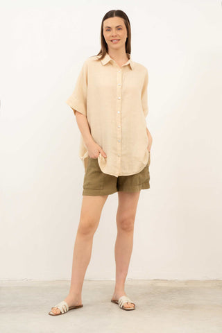 Pure Linen Short Sleeve Oversize Shirt - Shirt