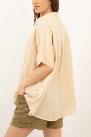 Pure Linen Short Sleeve Oversize Shirt - Shirt