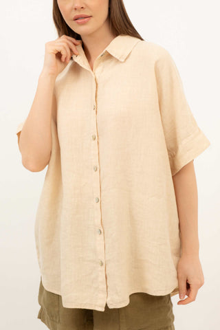 Pure Linen Short Sleeve Oversize Shirt - Shirt