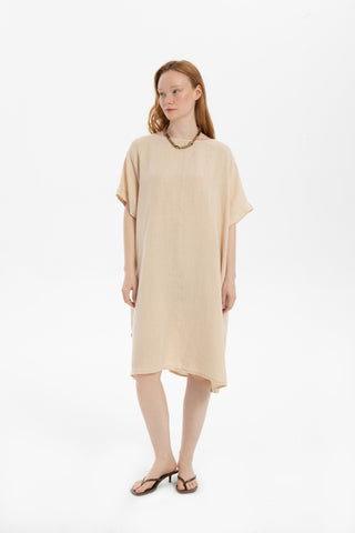 Linen Oversize Midi Length Dress - Beige / Standard - Dress