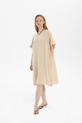 Linen Oversize Midi Length Dress - Dress