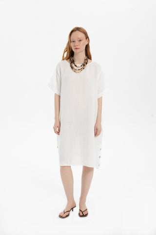 Linen Oversize Midi Length Dress - White / Standard - Dress