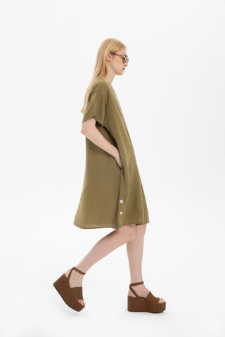 Linen Oversize Midi Length Dress - Dress