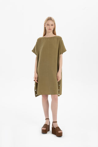 Linen Oversize Midi Length Dress - Dress