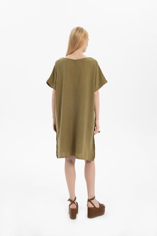 Linen Oversize Midi Length Dress - Dress