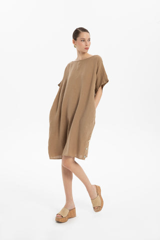 Linen Oversize Midi Length Dress - Dress